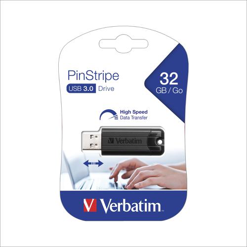 Verbatim Pinstripe Flash Drive 3.0 32GB Black Ref 49317  137725