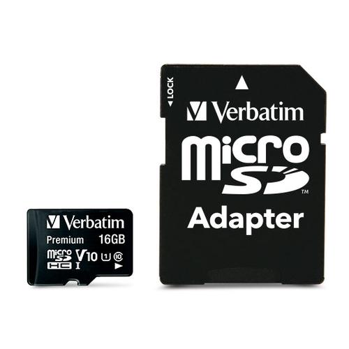 Verbatim Micro SDHC Card Including Adapter 16GB Black Ref 44082 Verbatim
