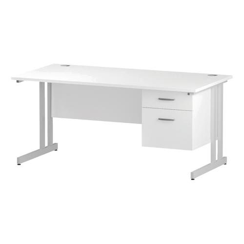 Trexus Rectangular Desk White Cantilever Leg 1600x800mm Fixed Pedestal 2 Drawers White Ref I002211