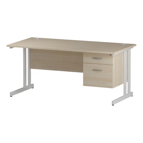 Trexus Rectangular Desk White Cantilever Leg 1600x800mm Fixed Pedestal 2 Drawers Maple Ref I002437