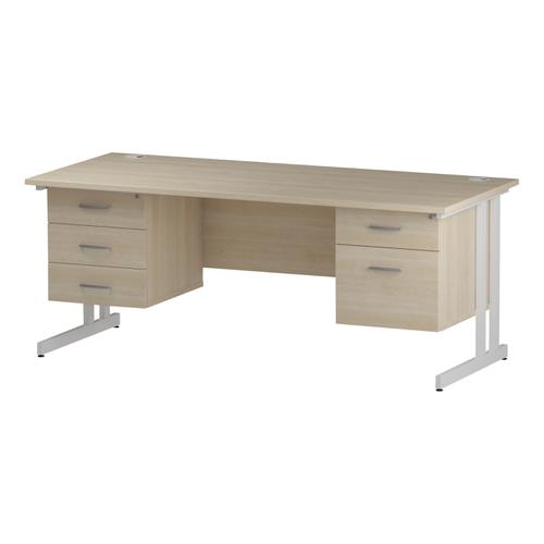 Trexus Rectangular Desk White Cantilever Leg 1800x800mm Double Fixed Ped 2&3 Drawers Maple Ref I002470