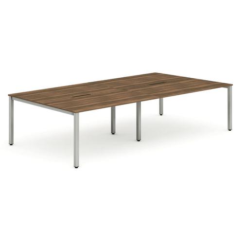 Trexus Bench Desk 4 Person Back to Back Configuration Silver Leg 2400x1600mm Walnut Ref BE259