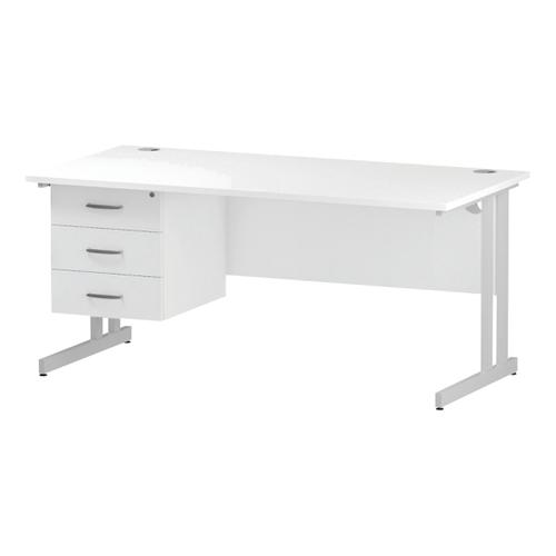 Trexus Rectangular Desk White Cantilever Leg 1600x800mm Fixed Pedestal 3 Drawers White Ref I002219