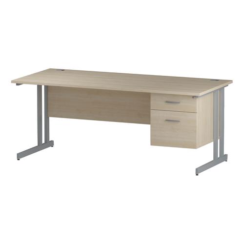 Trexus Rectangular Desk Silver Cantilever Leg 1800x800mm Fixed Pedestal 2 Drawers Maple Ref I002434