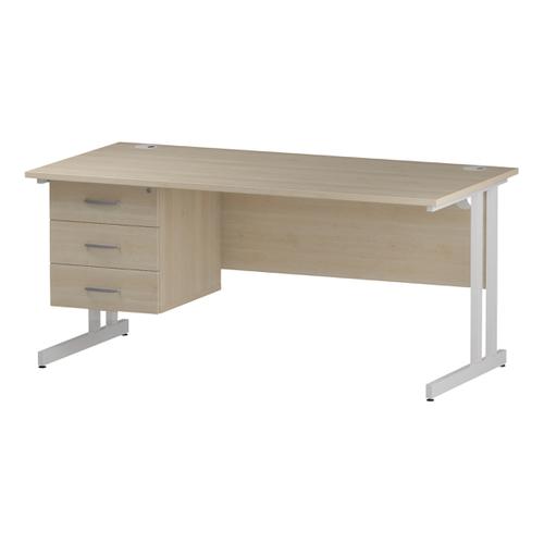 Trexus Rectangular Desk White Cantilever Leg 1600x800mm Fixed Pedestal 3 Drawers Maple Ref I002445