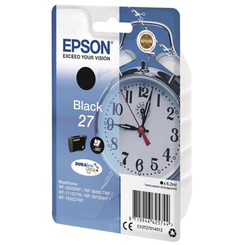 Epson 27 Ink Cartridge Alarm Clock Page Life 350pp 6.2ml Black Ref C13T27014012 Epson
