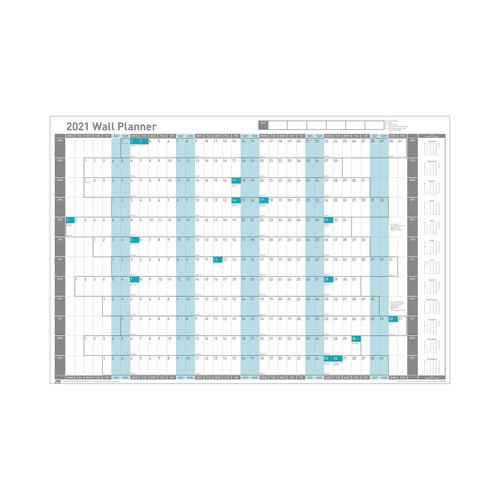 Sasco 2021 Wall Planner Unmounted with Pen Kit Landscape 915x610mm White Ref 2410151