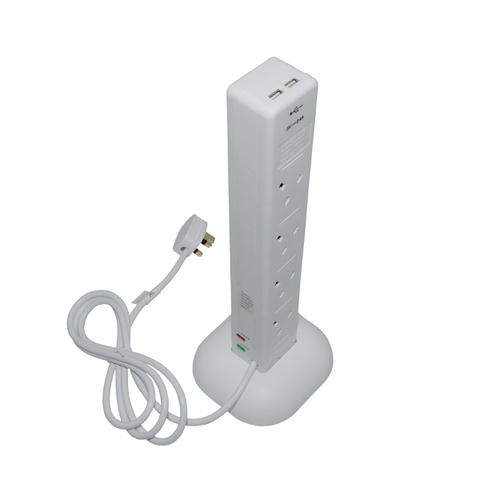 8 Socket Surge Tower with Dual USB Ports Ref S8WTUSB