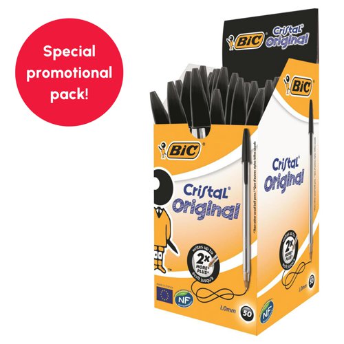 Bic Cristal Ball Pen Clear Barrel 1.0mm Tip 0.32mm Line Black Ref 8373632 [Bundle Promotion: Pack of Four Boxes of 50 pens]