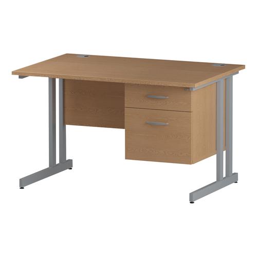 Trexus Rectangular Desk Silver Cantilever Leg 1200x800mm Fixed Pedestal 2 Drawers Oak Ref I002657