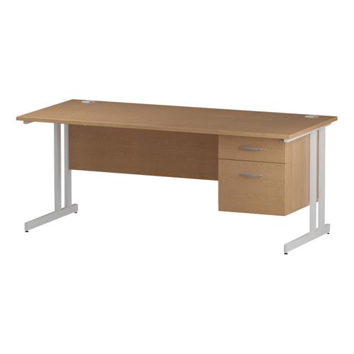 Trexus Rectangular Desk White Cantilever Leg 1800x800mm Fixed Pedestal 2 Drawers Oak Ref I002664