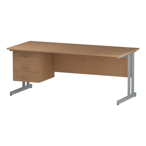 Trexus Rectangular Desk Silver Cantilever Leg 1800x800mm Fixed Pedestal 3 Drawers Oak Ref I002668