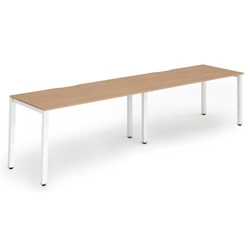 Trexus Bench Desk 2 Person Side to Side Configuration White Leg 3200x800mm Beech Ref BE352