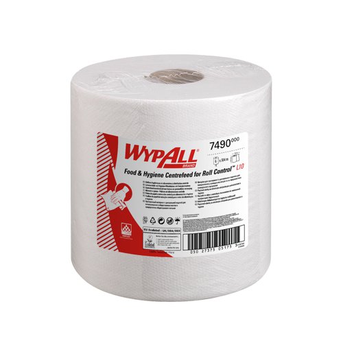 WypAll L10 Centrefeed Hand Towel Roll Single Ply 380x185mm 630 Sheets per Roll White Ref 7490 [Pack 6]