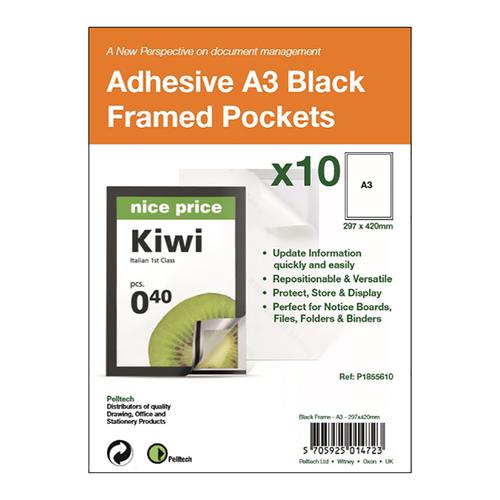 Pelltech Self Adhesive Magnetic Closure Frames A3 Black [Pack 10] Pelltech