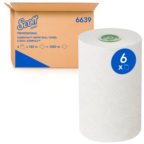 Scott Essential Slimroll White 180m Hand Towels 1ply [Pack of 6]