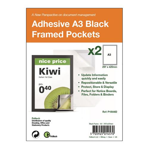 Pelltech Self Adhesive Magnetic Closure Frames A3 Black [Pack 2] Pelltech