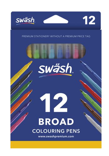 Box 12 Swäsh KOMFIGRIP Colouring Pens Broad Tip Assorted [Box of 12] Eastpoint