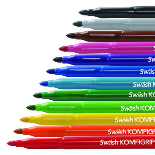 Box 12 Swäsh KOMFIGRIP Colouring Pens Broad Tip Assorted [Box of 12] 142152 Buy online at Office 5Star or contact us Tel 01594 810081 for assistance