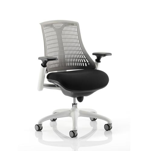 Trexus Flex Task Operator Chair With Arms Black Fabric Seat Grey Back White Frame Ref KC0061