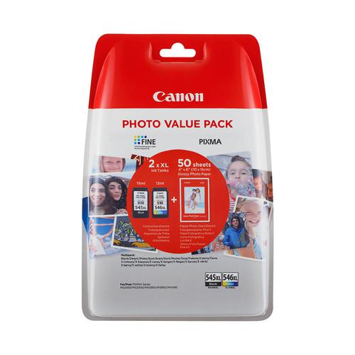 Canon PG-545XL/CL-546XL Value Pack High Capacity Black/Tri-colour with 4x6 Photo Paper Ref 8286B006