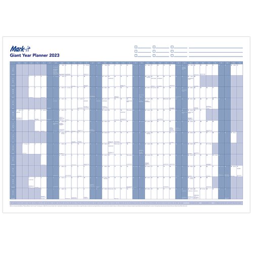 Mark-it 2023 Giant Year Planner Unmounted Landscape with Accessory Kit 1165x820mm Blue/White Ref 23YP