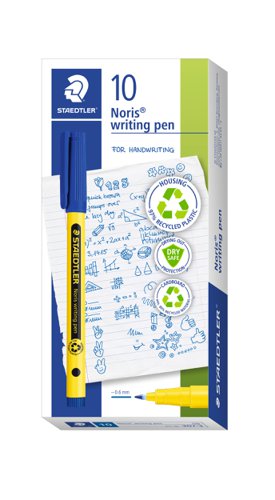 Staedtler 307 Noris Handwriting Pen Fibre Tipped 0.8mm Tip 0.6mm Line Recycled Blue Ref 307-3 [Pack 10]