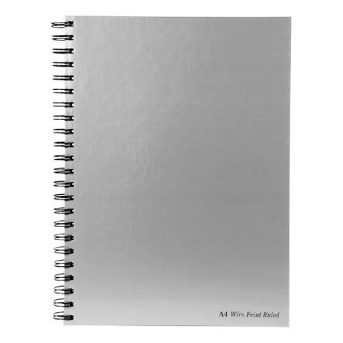 Pukka Pad Notebook Wirebound Hardback 90gsm Ruled Margin Perforated 160pp A4 Silver Ref WRULA4 [Pack 5]