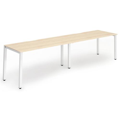 Trexus Bench Desk 2 Person Side to Side Configuration White Leg 3200x800mm Maple Ref BE346