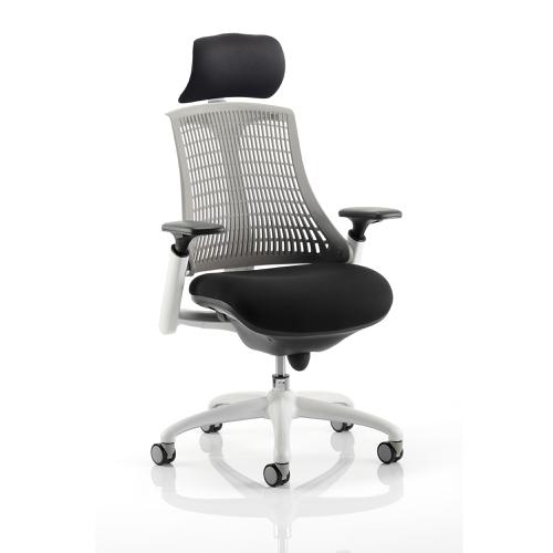 Trexus Flex Task Operator Chair With Arms And Headrest Black Fabric Seat Grey Back White Frame Ref KC0093