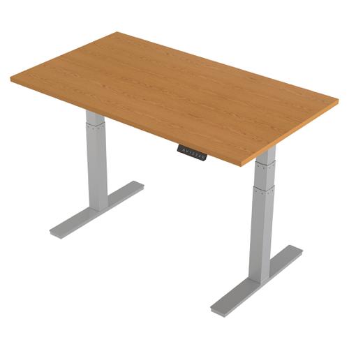 Trexus Sit-Stand Desk Height-adjustable Silver Leg Frame 1400/800mm Oak Ref HA01018