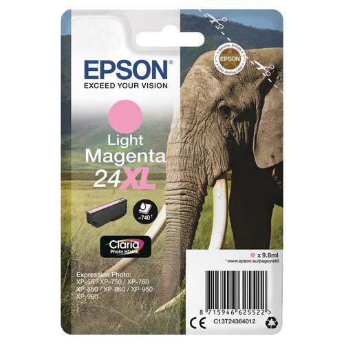 Epson 24XL Inkjet Cartridge Elephant High Yield 740pp 9.8ml Light Magenta Ref C13T24364012