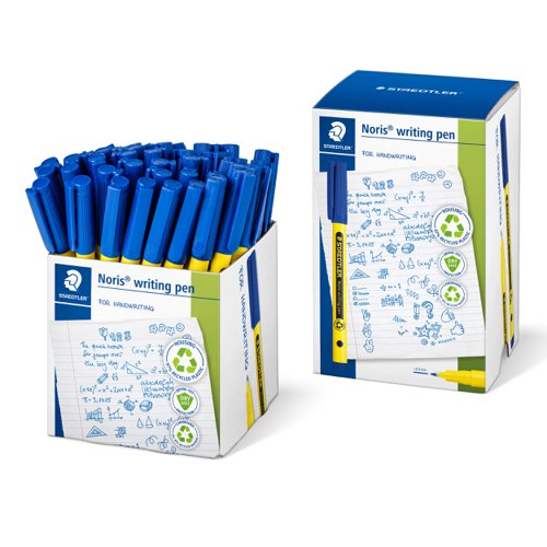 Staedtler 307 Noris Handwriting Pen Fibre Tipped 0.8mm Tip 0.6mm Line Recycled Blue Ref 307-3 CT50 [Pack 50]