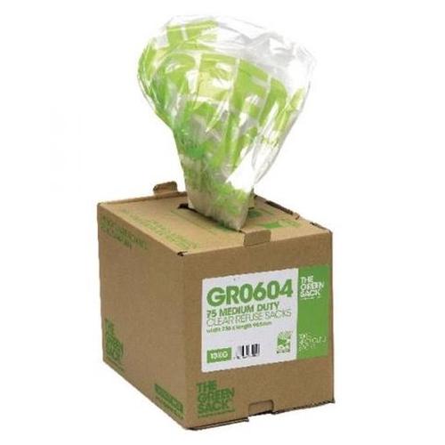 The Green Sack Refuse Sacks Medium Duty 10kg Capacity Clear Ref 0703119 [Pack 75]