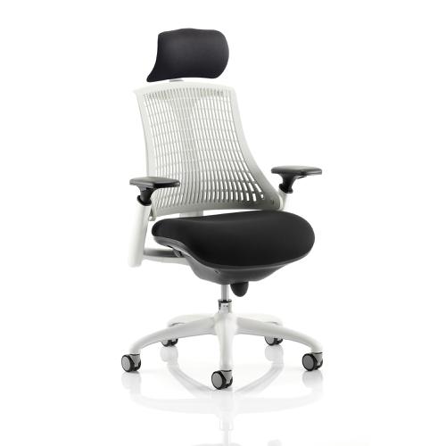 Trexus Flex Task Operator Chair With Arms And Headrest Blk Fabric Seat MstoneWhtBack Wht Frame Ref KC0088