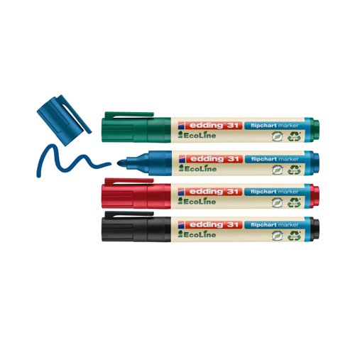 Edding Ecoline Climate Neutral Flipchart Markers Assorted Ref 4-31-4 [Pack 4] 