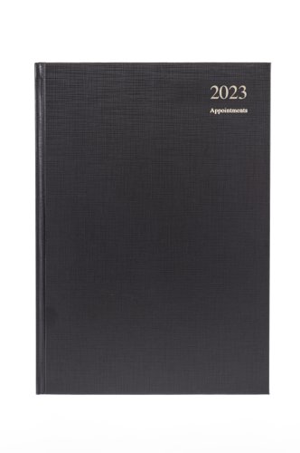 5 Star Office 2024 Appointment Diary Day to Page Casebound and Sewn Vinyl Coated Board A4 297x210mm Black.