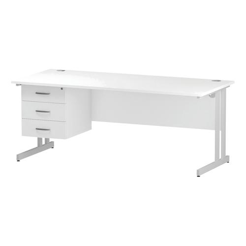 Trexus Rectangular Desk White Cantilever Leg 1800x800mm Fixed Pedestal 3 Drawers White Ref I002220