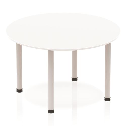 Sonix Circular Silver Post Leg Table 1200mm White Ref BF00204
