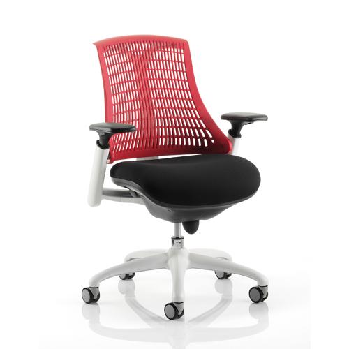 Trexus Flex Task Operator Chair With Arms Black Fabric Seat Red Back White Frame Ref KC0057