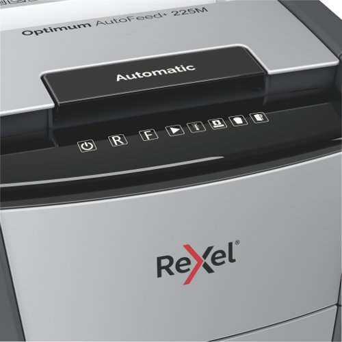 Rexel Optimum Auto Feed+ 225 Sheet Automatic Micro Cut Shredder,P-5 Security, 60L Bin, 2020225M 148216 Buy online at Office 5Star or contact us Tel 01594 810081 for assistance