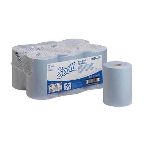SCOTT 6696 Essentials Slimroll Hand Towel Roll 198mmx190m 1-Ply Blue Ref 6696 [Pack 6] Kimberly-Clark
