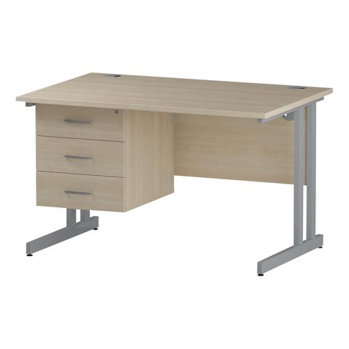 Trexus Rectangular Desk Silver Cantilever Leg 1200x800mm Fixed Pedestal 3 Drawers Maple Ref I002439