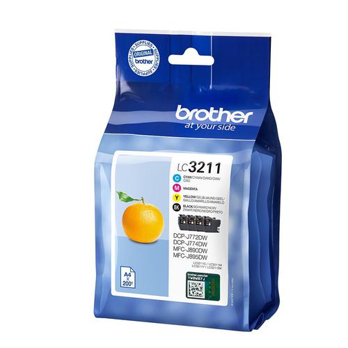 Brother LC3211 Ink Cartridges Page Life 200pp Black/Cyan/Magenta/Yellow Ref LC3211VAL [Pack 4] Brother