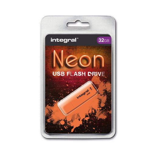 Integral Neon USB Drive 2.0 32GB Orange Ref INFD32GBNEONOR