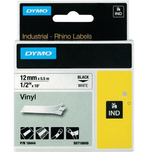 Dymo RhinoPRO Industrial Tape 1500 WT Coloured Vinyl 12mm White Ref 18444 S0718600 Dymo