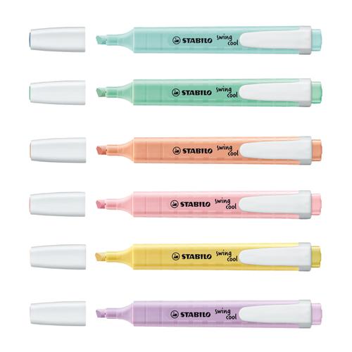 Stabilo Boss SwingCool Pastel Highlighters Chisel Tip 1-4mm Line Wallet Assorted Ref 545/4 [Pack 6] 150354 Buy online at Office 5Star or contact us Tel 01594 810081 for assistance