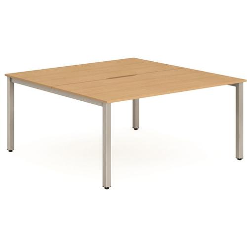 Trexus Bench Desk 2 Person Back to Back Configuration Silver Leg 1400x1600mm Beech Ref BE177