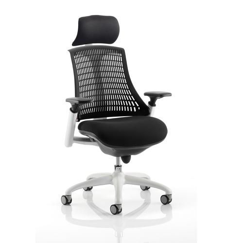 Trexus Flex Task Operator Chair With Arms And Headrest Blk Fabric Seat Blk Back Black Frame Ref KC0103