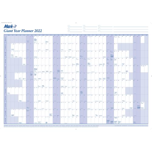 Mark-it 2022 Giant Year Planner Unmounted Landscape with Accessory Kit 1165x820mm Blue/White Ref 22YP